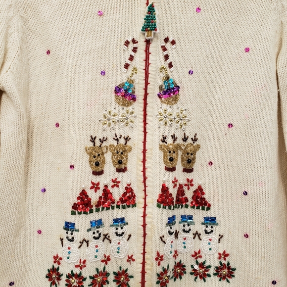 Vintage 90s Style Co MACYs Ugly Christmas Sweater Beaded Reindeer Zip Front Card - Picture 4 of 12